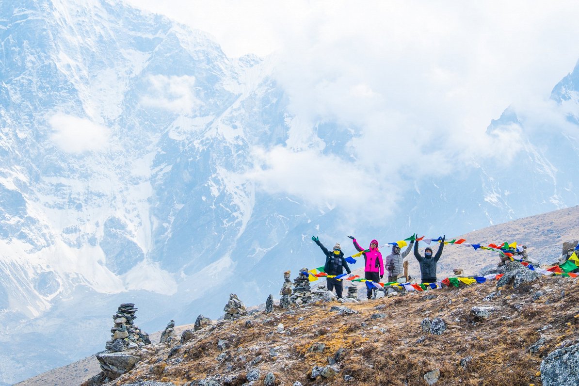 Tūristi Himalajos Nepālā.