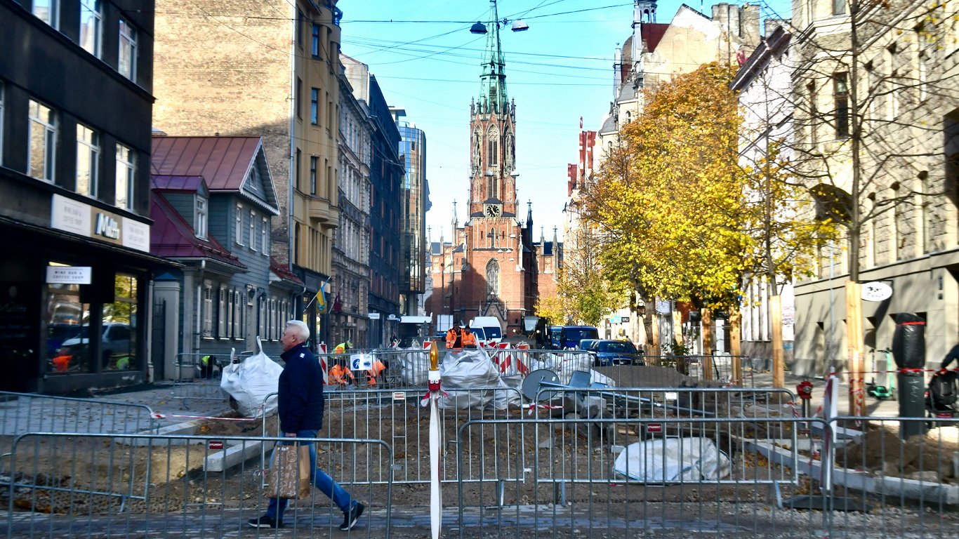 Remontdarbi Ģertrūdes ielā Rīgā. 2022. gada oktobris.