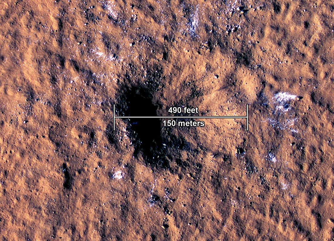 NASA fotogrāfija ar meteorīta ietriekšanās vietu