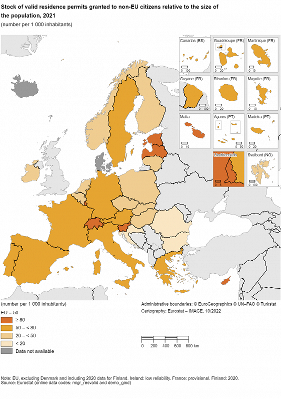 Third country residence permits in EU, 2021