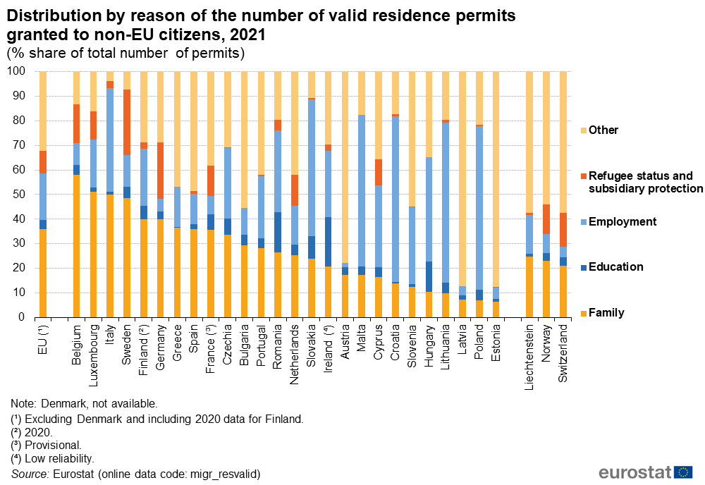 Reasons for residence permits, 2021