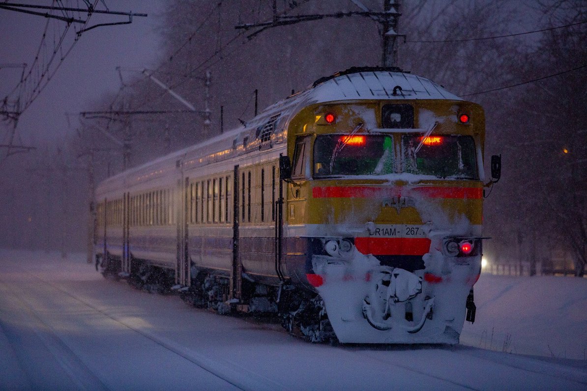 Поезд зимой. Иллюстрация