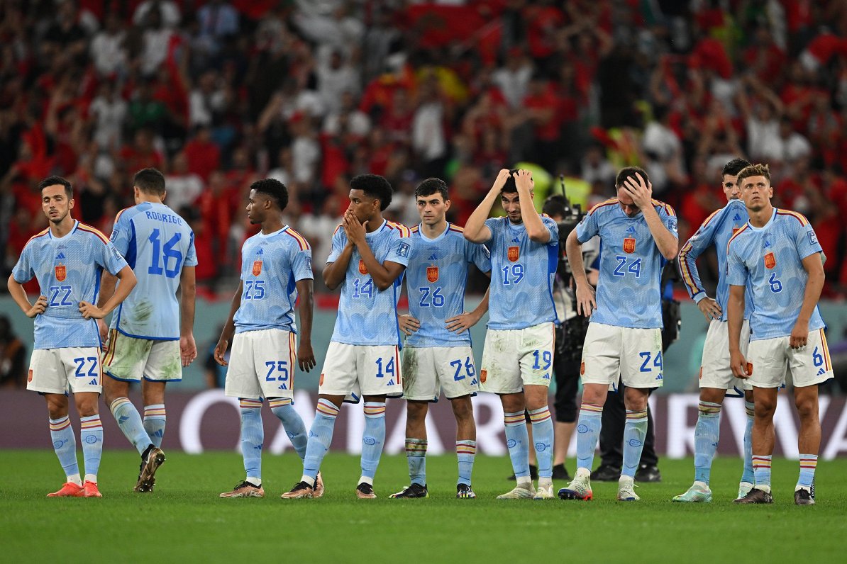 Spānijas futbola izlase Pasaules kausā zaudētajā spēlē pret Maroku