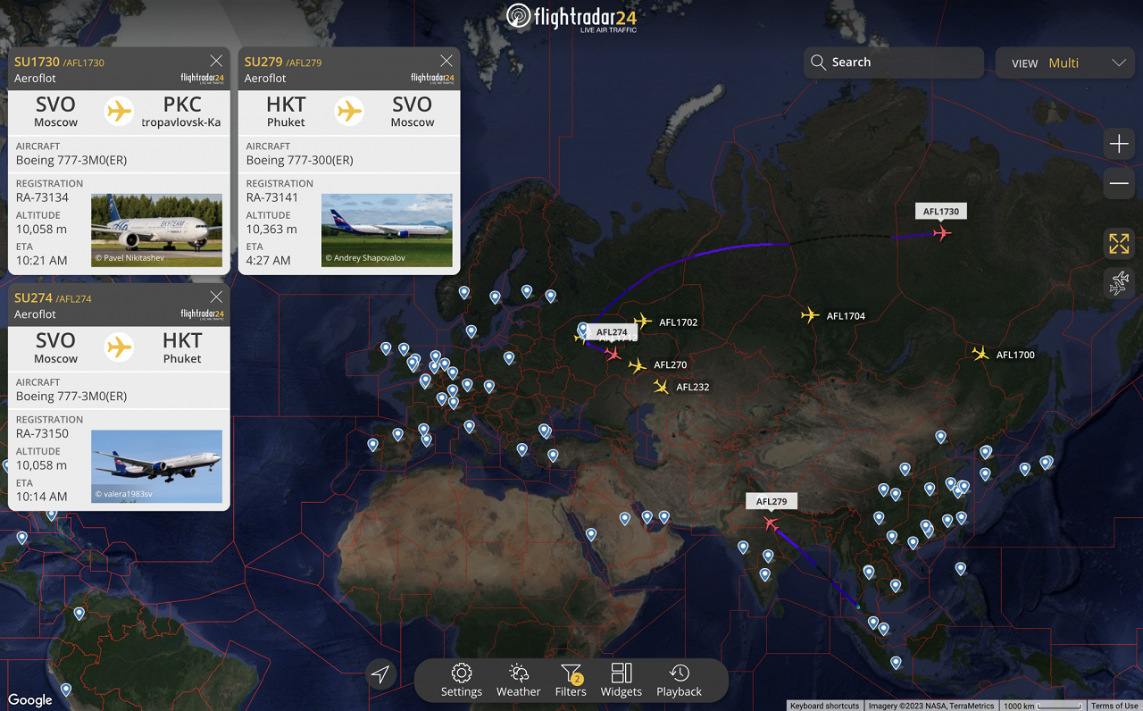&quot;Aeroflot&quot; reģistrā esošās &quot;Boeing 777-300ER&quot; lidmašīnas. 2023. gada 6. janvāris