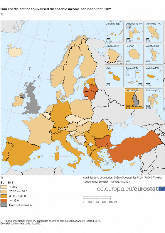 Eurostat data on income variance, 2021