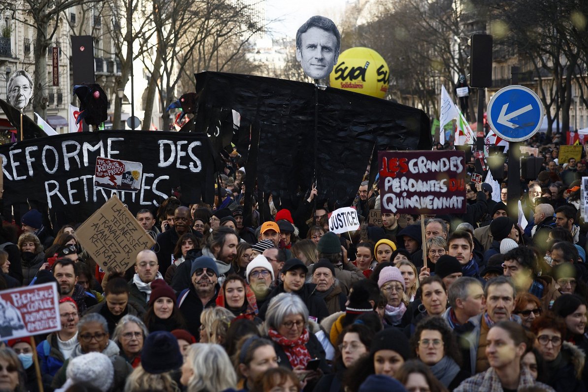 Pensiju reformas protesti Parīzē. 2023. gada janvāris.