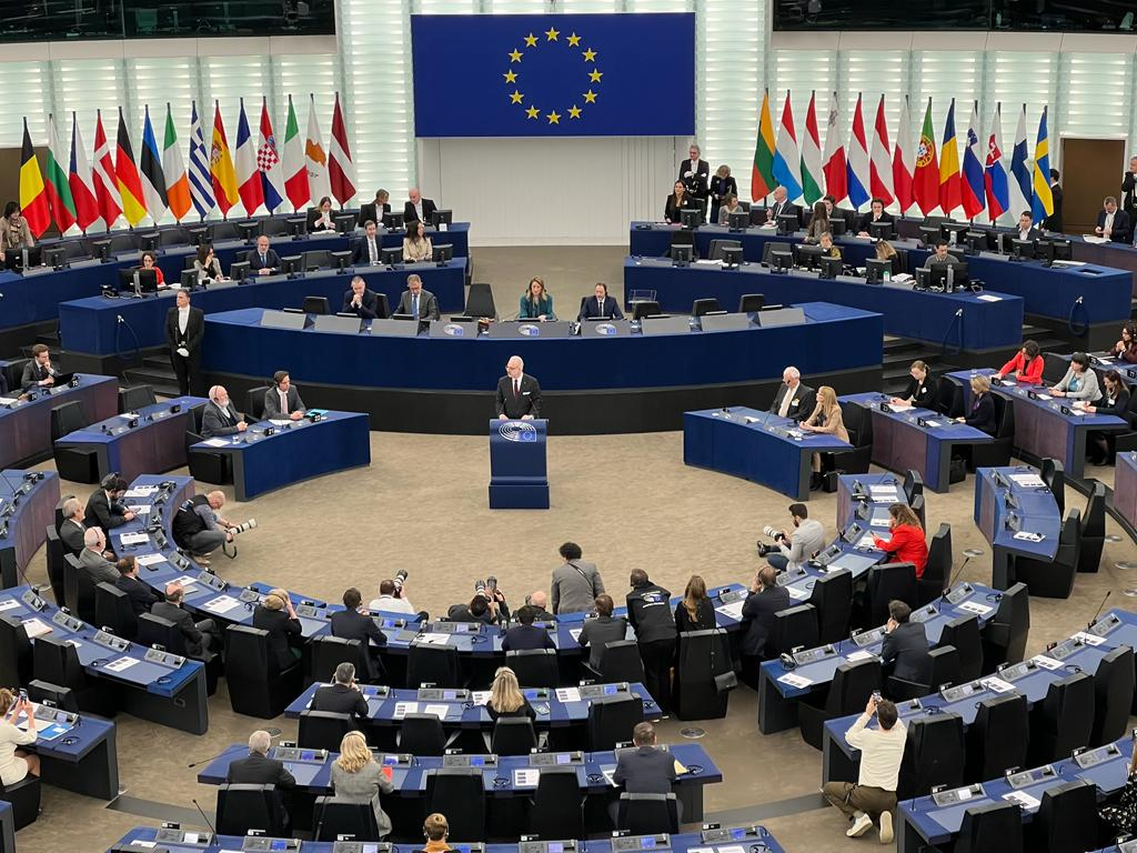 Valsts prezidents Egils Levits uzrunā Eiropas Parlamenta deputātus