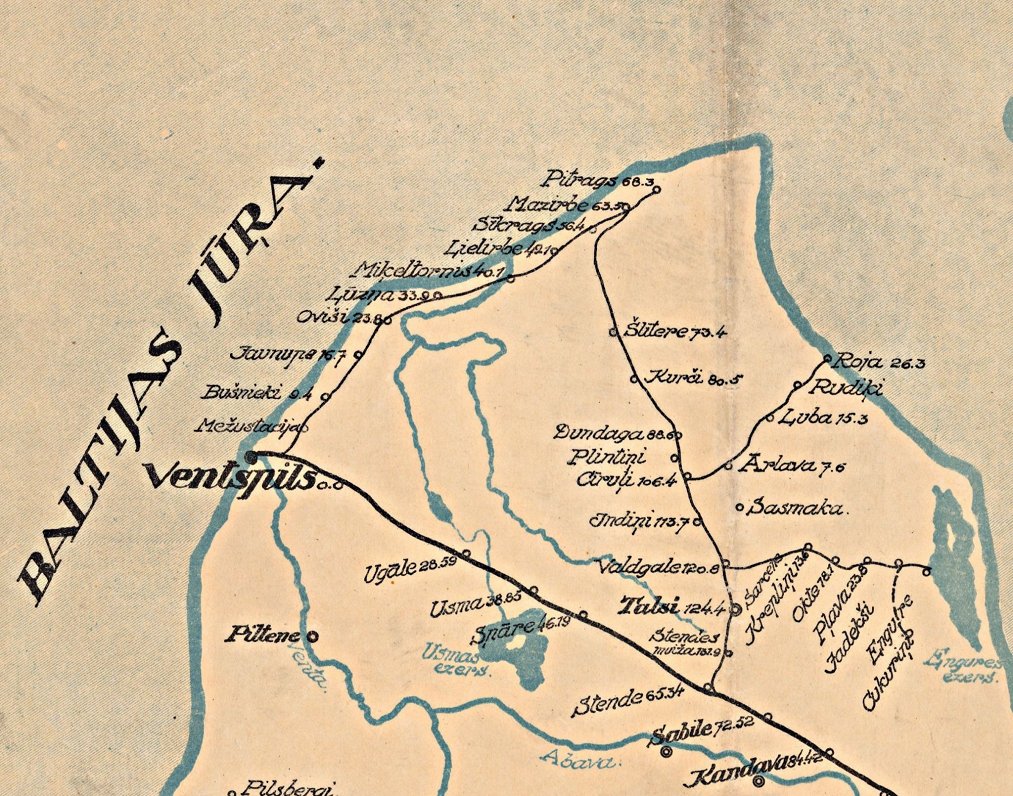Fragments no Latvijas dzelzceļu kartes, 1925. gads.