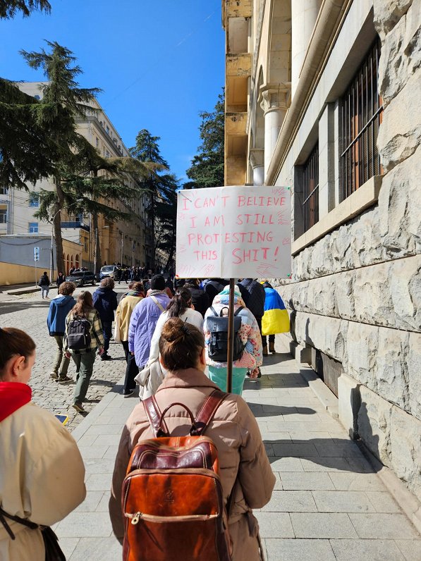Protesta akcija Tbilisī ielās. 2023. gada 10. marts.