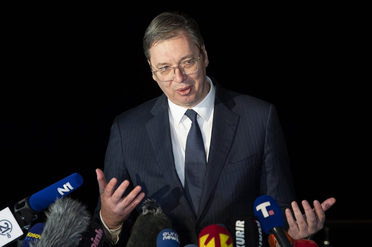 Serbijas prezidents Aleksandrs Vučičs pēc tikšanās ar Kosovas premjeru