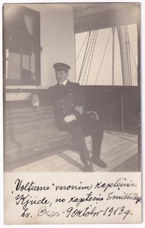 Kapteinis J. Smiltnieks uz tvaikoņa “Czar” klāja, 1913. gada 9. oktobris.