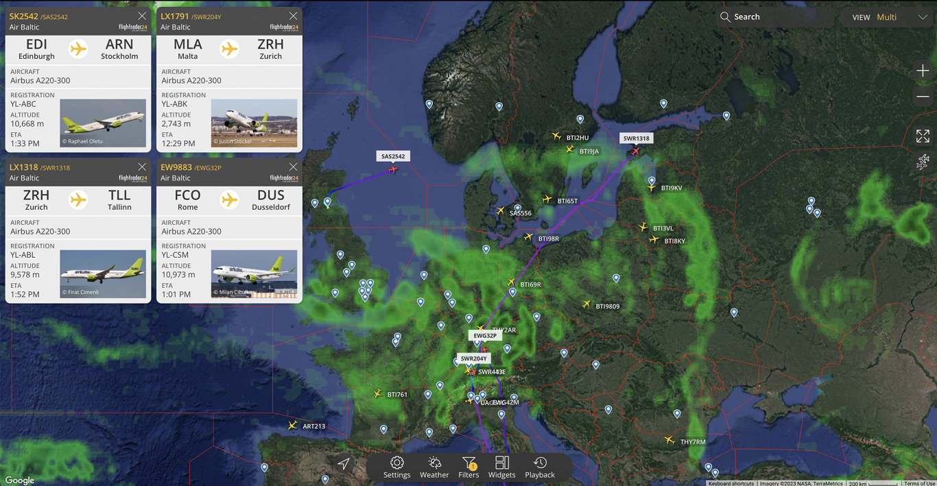 &quot;airBaltic&quot; lidmašīnas, kas lido ar citu aviokompāniju kodiem