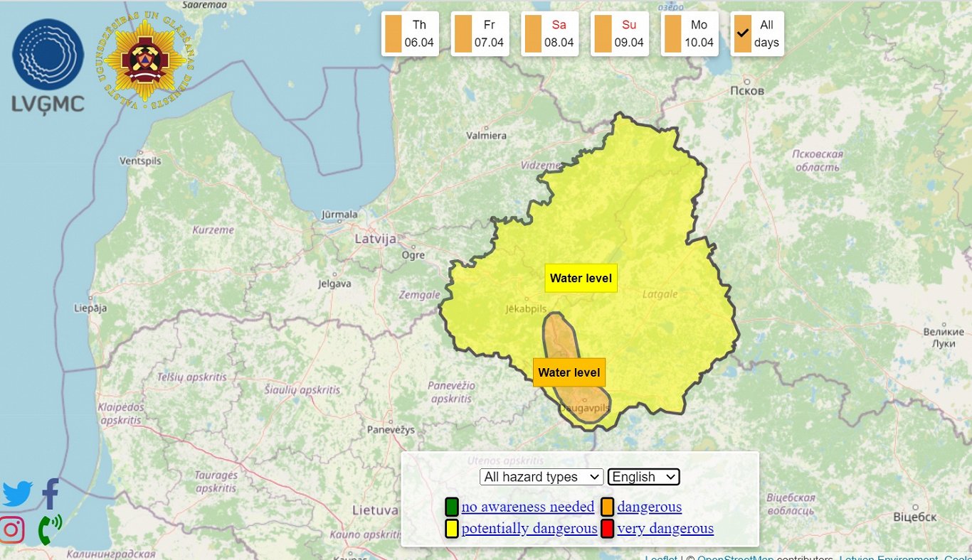 Orange alert for flooding around Daugavpils, April 2023