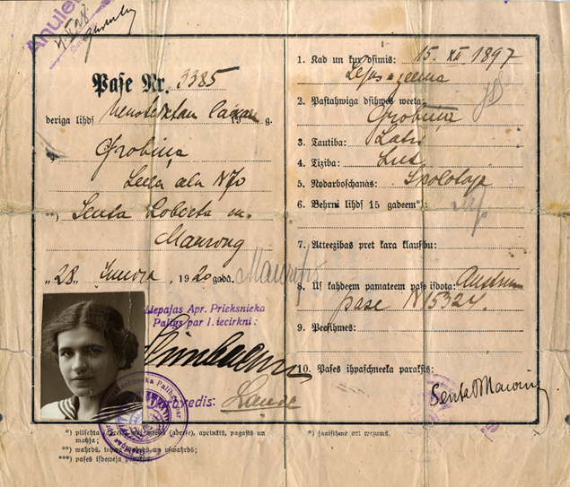 Zentas Mauriņas pirmā pase, izsniegta 1920. gada 28. jūnijā
