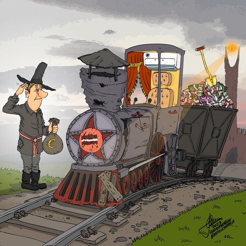 Karikatūrista skats: Karš nostādījis «Latvijas dzelzceļu» sarežģītā situācijā