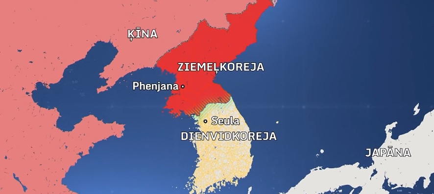 Korejas pussala ir sadalīta starp komunistisko Ziemeļkoreju un demokrātisko Dienvidkoreju