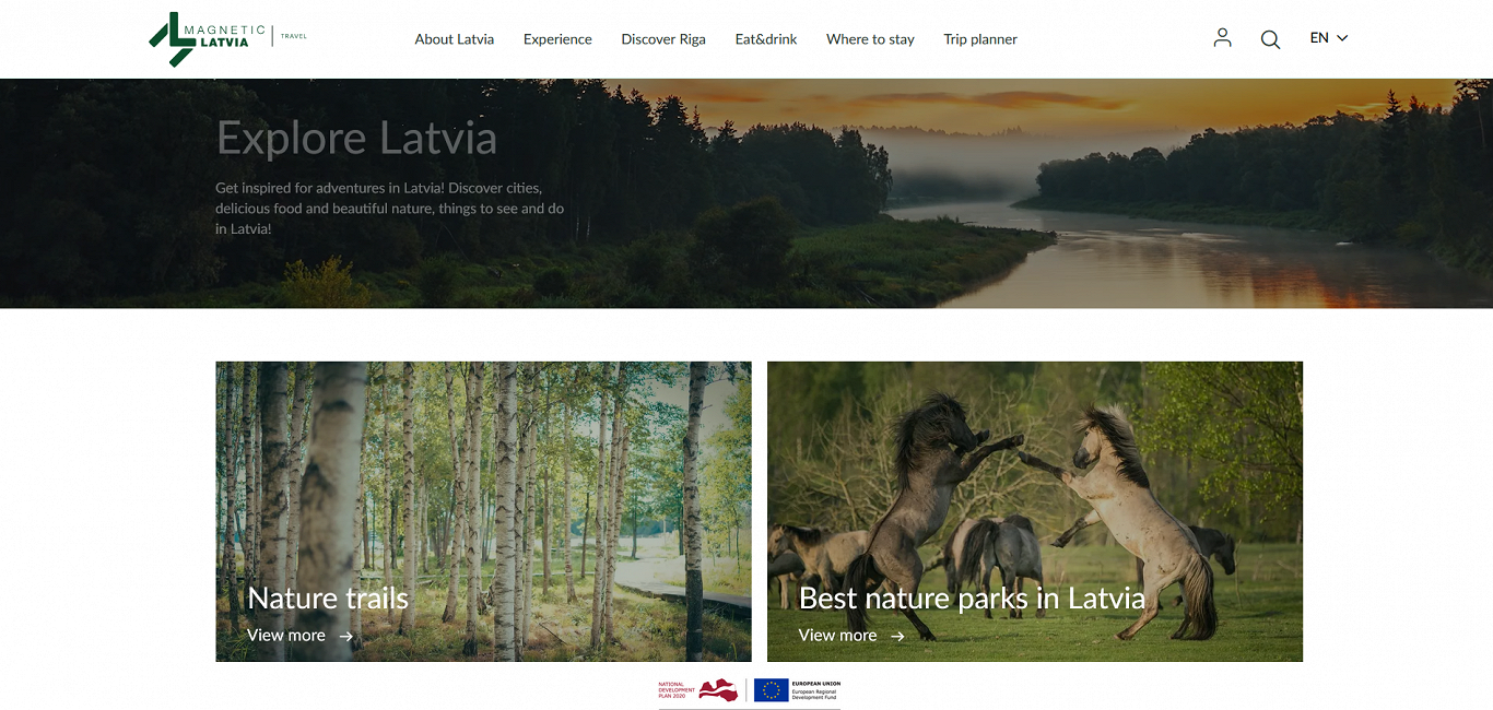 Vietnes &quot;Latvia Travel&quot; sākumlapa
