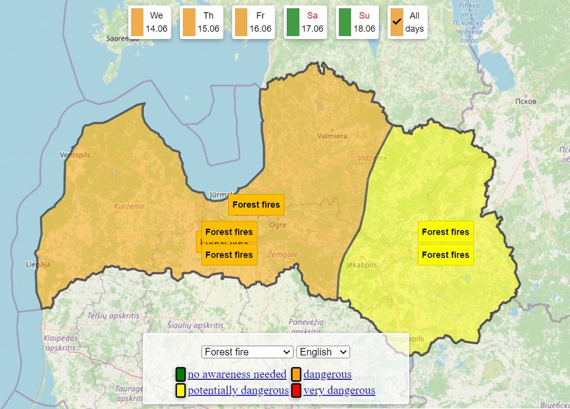 Forest fire warning across Latvia