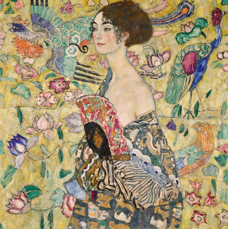 Gustava Klimta meistardarbs &quot;Dāma ar vēdekli&quot;