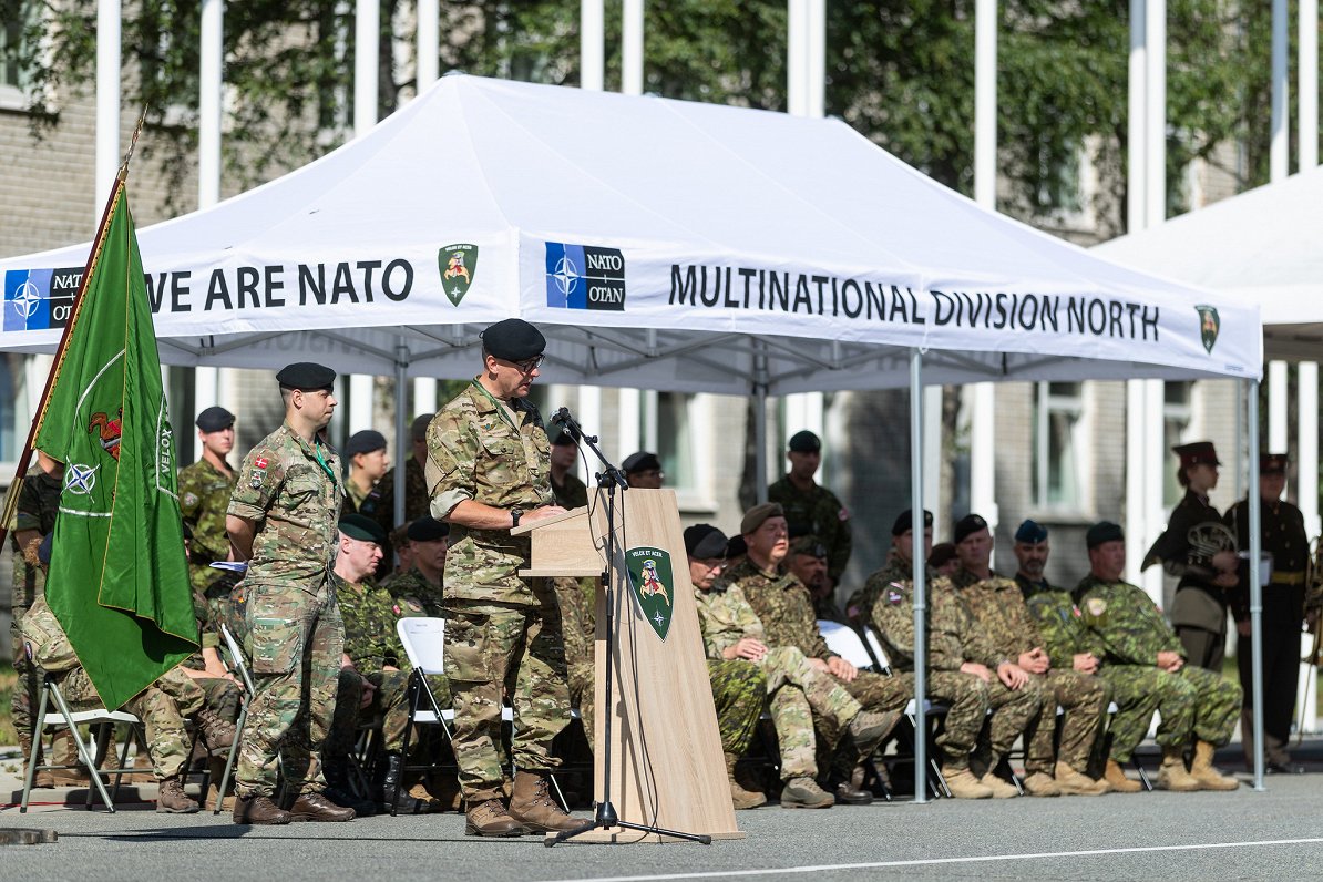 Ceremony July 7, 2023 certifying that Multinational Division North at Ādaži base is fully combat rea...