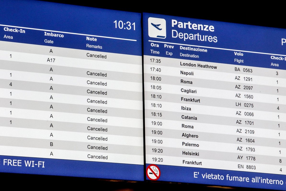 Streika dēļ atceltie reisi Milānas lidostā 15.07.2023.