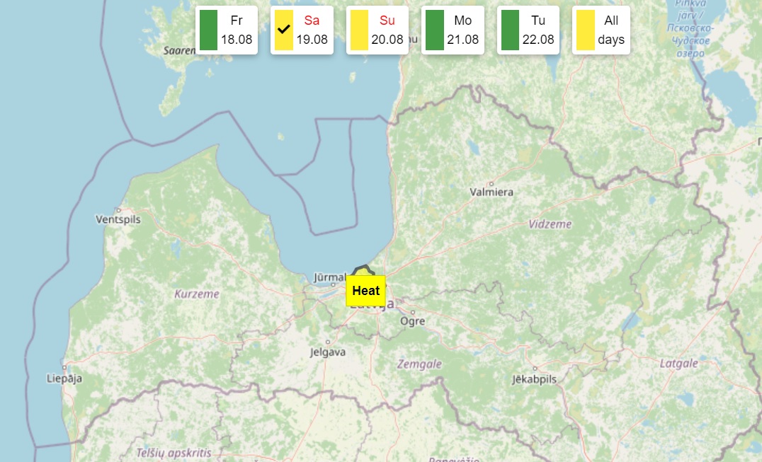 Yellow warning for heat in Rīga