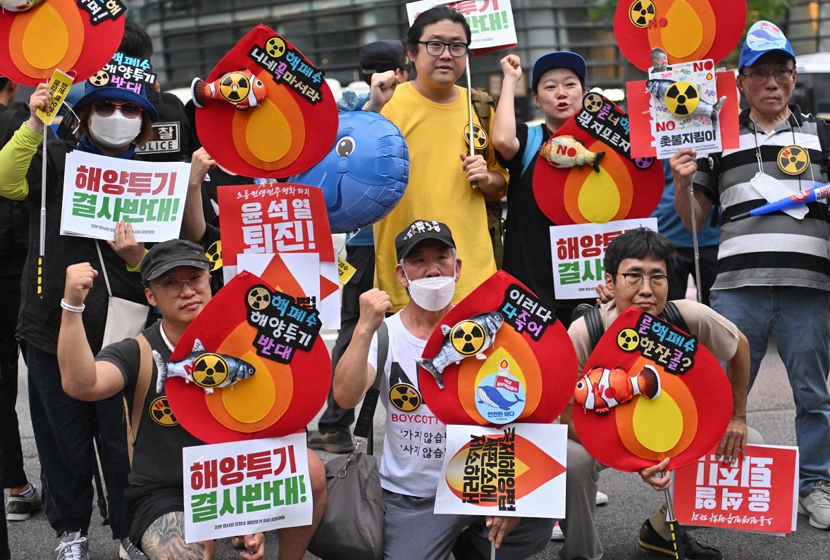 Protesta Dienvidkorejā pret no Fukišimas AES attīrītā ūdens iepludināšanu Klusajā okeānā