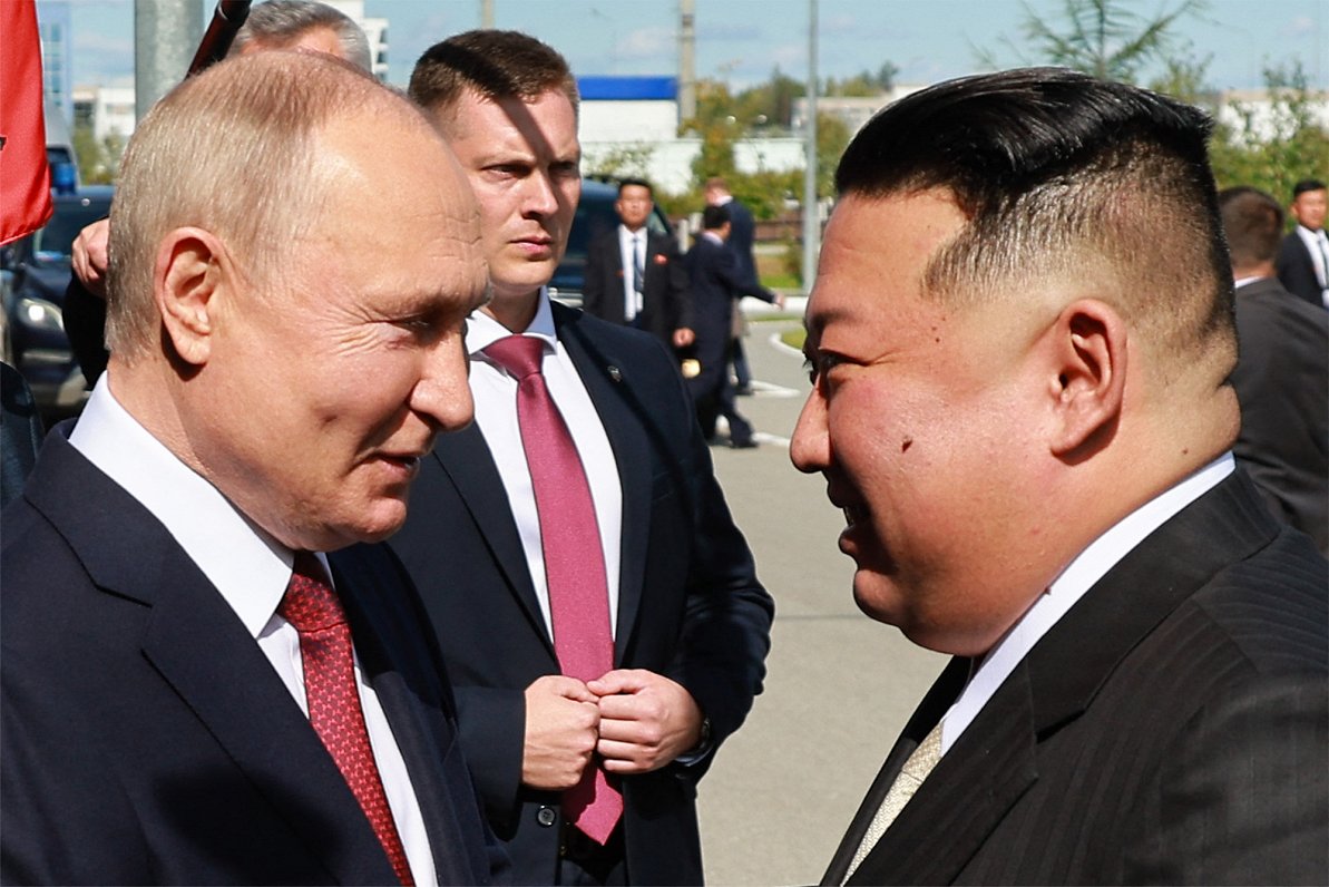 Krievijas prezidents Vladimirs Putins un Ziemeļkorejas diktators Kims Čenuns