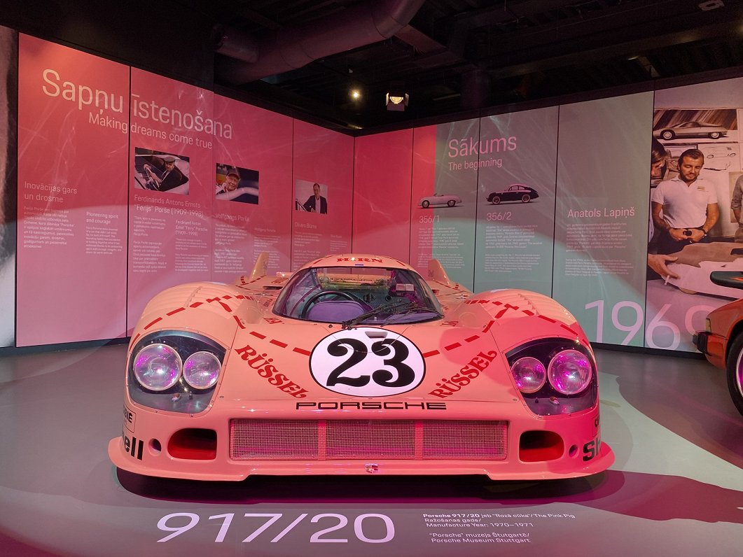 The famous Porsche 'Pink Pig' at Rīga Motor Museum.