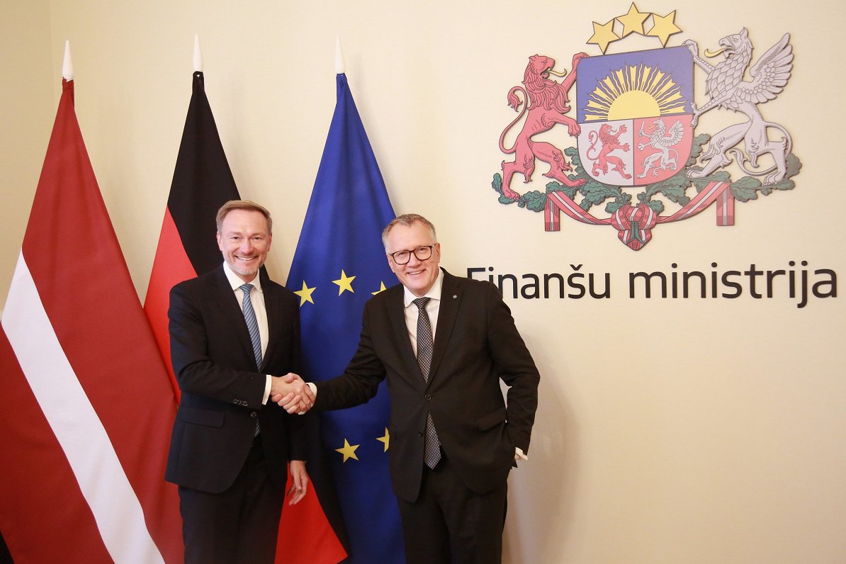 Latvian Finance Minister Arvils Ašeradens with German Finance Minister Christian Lindner