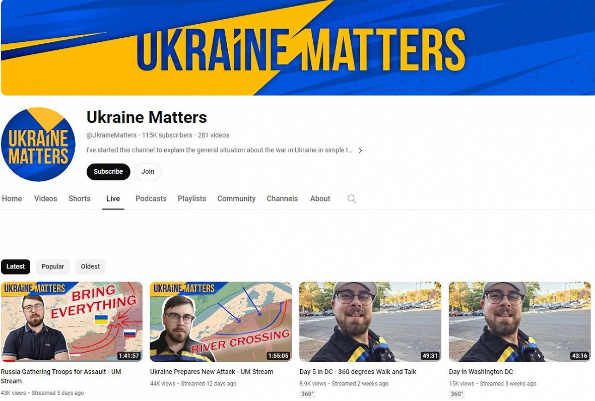 &quot;YouTube&quot; kanāls &quot;Ukraine Matters&quot;