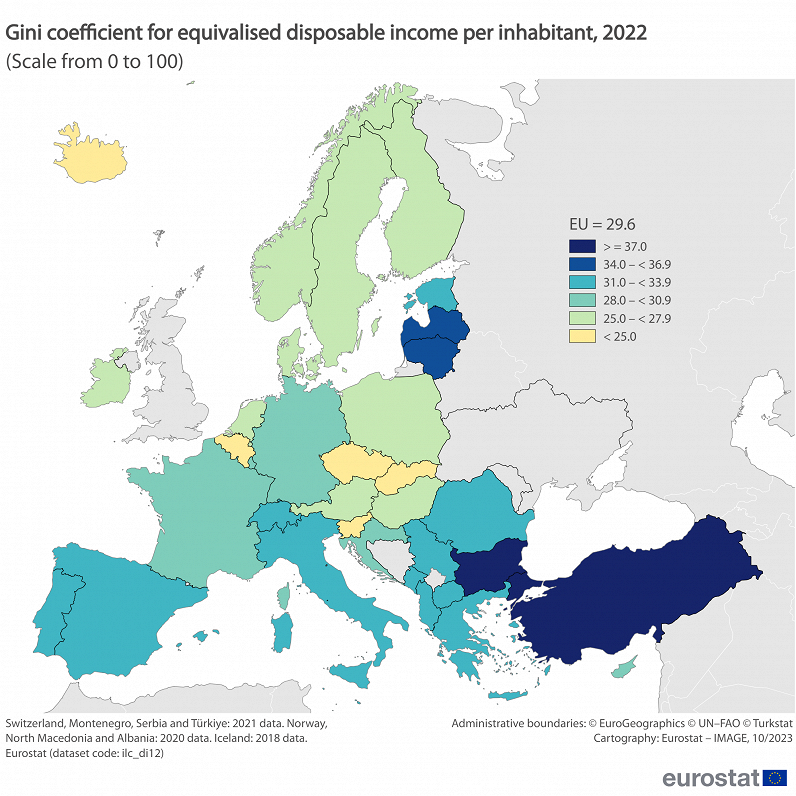 Income inequality in EU, 2022
