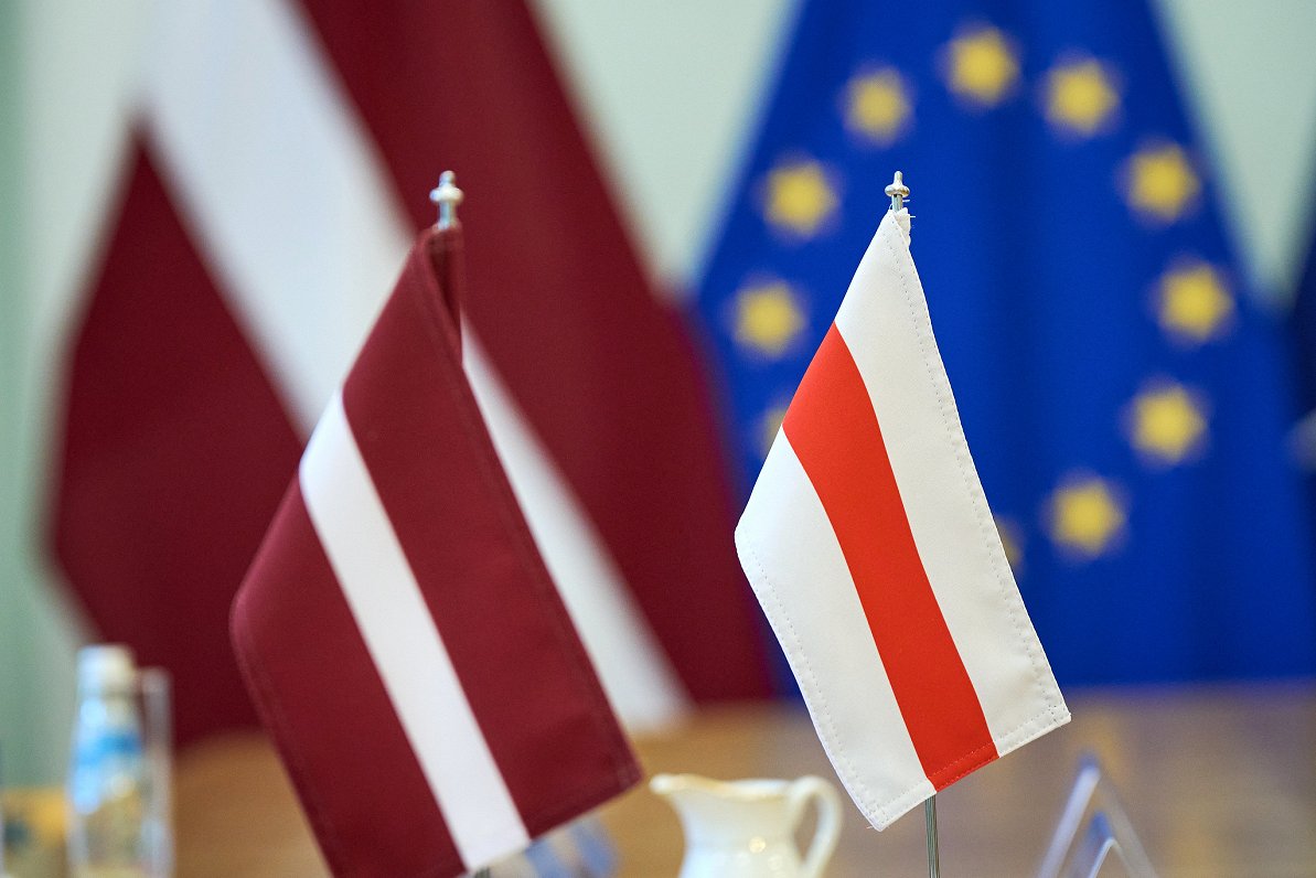 Flags of Latvia and free Belarus