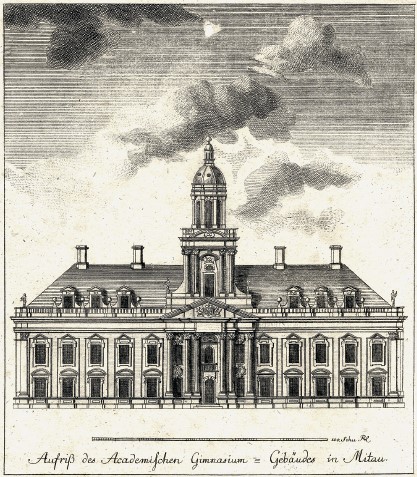 &quot;Academia Petrina&quot;. Arhitekta Severīna Jensena projekta mets. Gravīra, ap 1773.