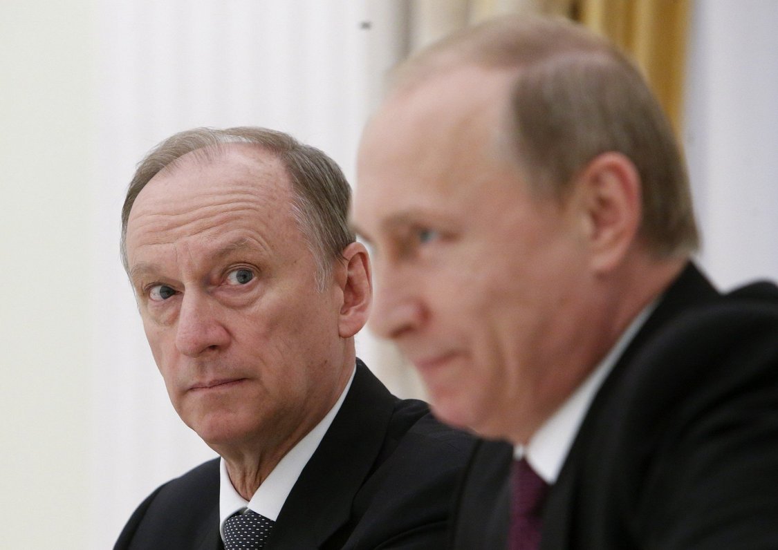 Krievijas diktators Vladimirs Putins un Drošības padomes sekretārs Nikolajs Patruševs