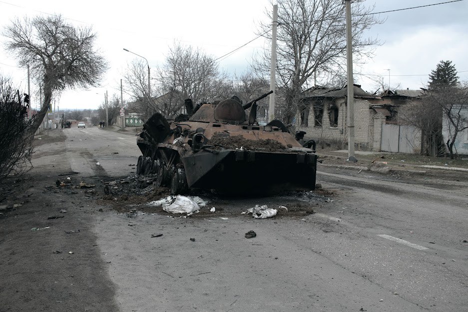 Iznīcinātā okupantu bruņutehnika Ukrainas pilsētā Voznesenskā