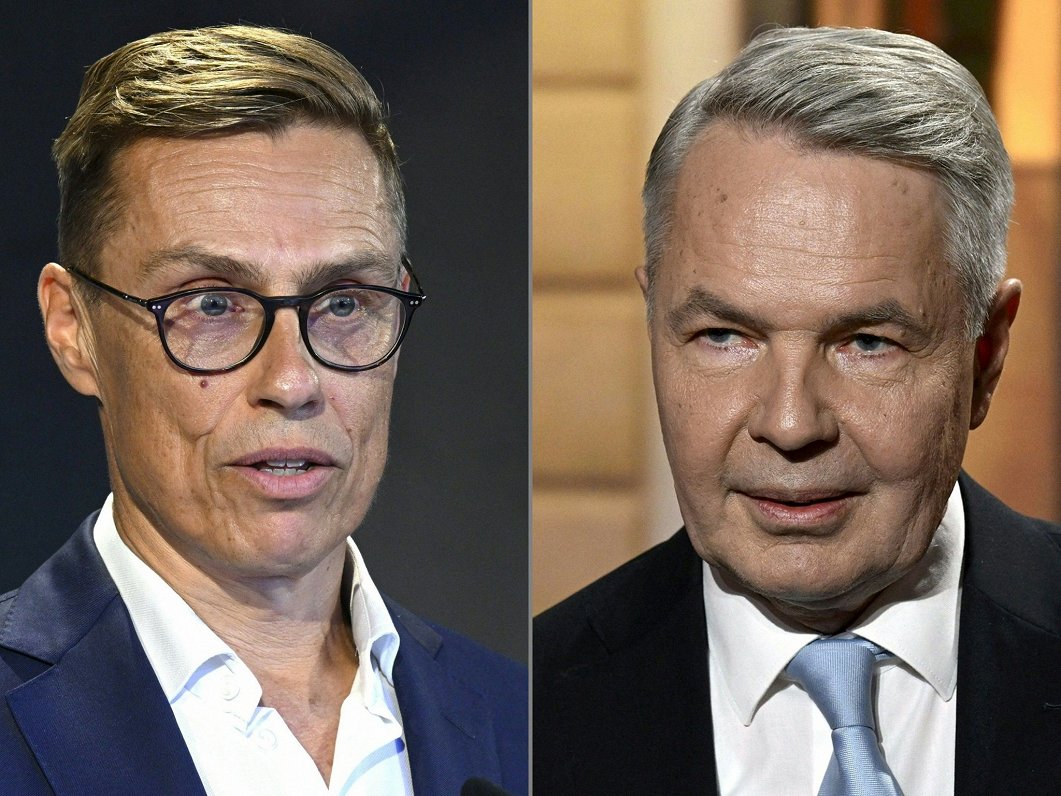 Somijas prezidenta amata kandidāti Aleksandrs Stubs (no kreisās) un Peka Hāvisto