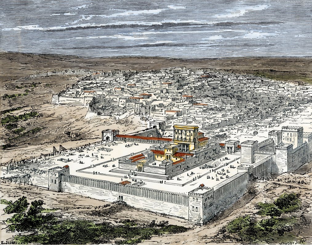 Ilustrācijā attēlots, kā Jeruzaleme varēja izskatīties  pirms 2000 gadu Romas impērijas laikā