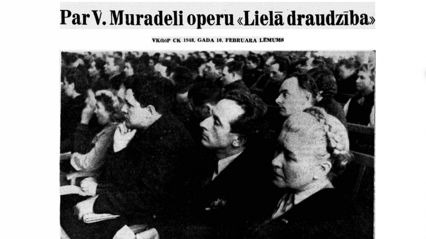 1948. gada februārī Rīgā sasauktā sapulcē komponisti, mūziķi un kultūras citu jomu pārstāvji uzklaus...