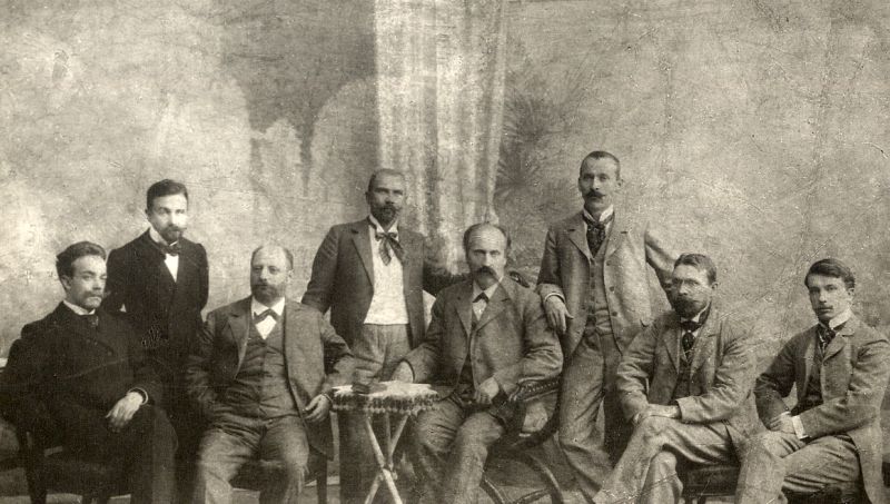 Latviešu komponisti un mūziķi, grupas fotogrāfija, 19. gadsimta 90. gadi. No kreisās: pianists Arvīd...