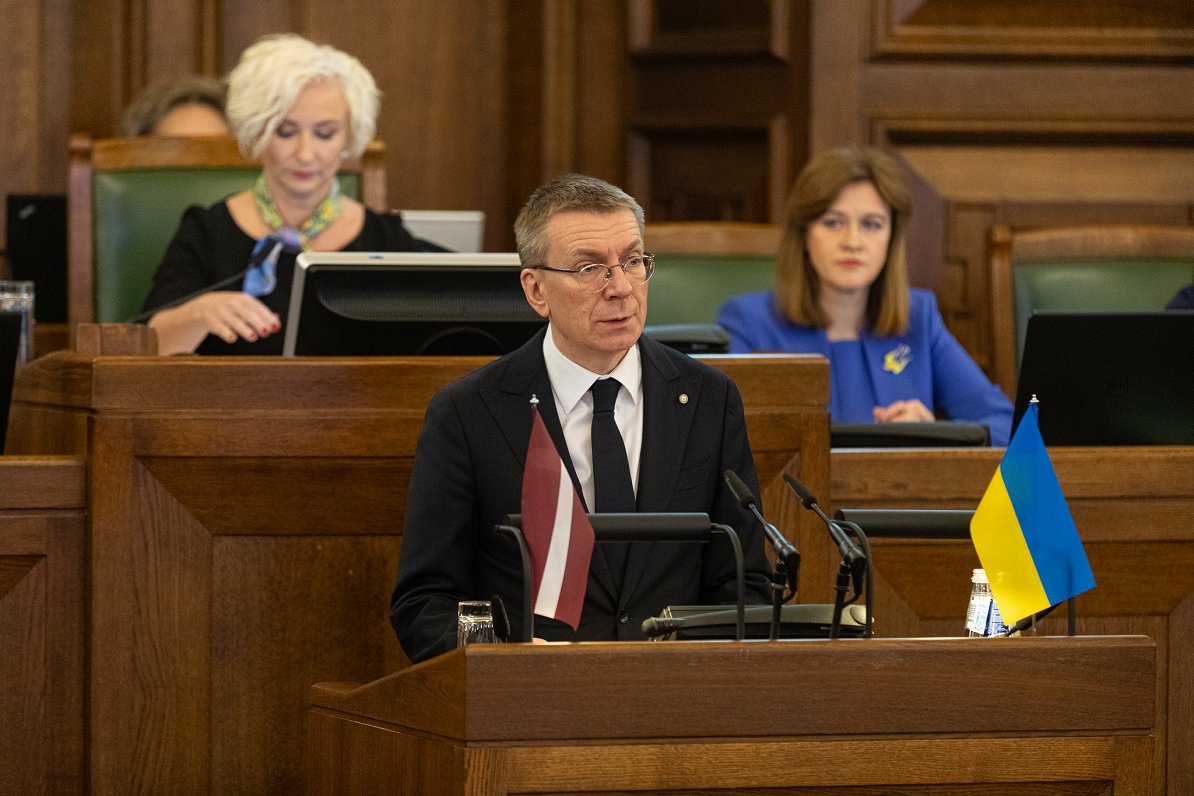 President Edgars Rinkēvičs addresses Saeima, Feb 22, 2024
