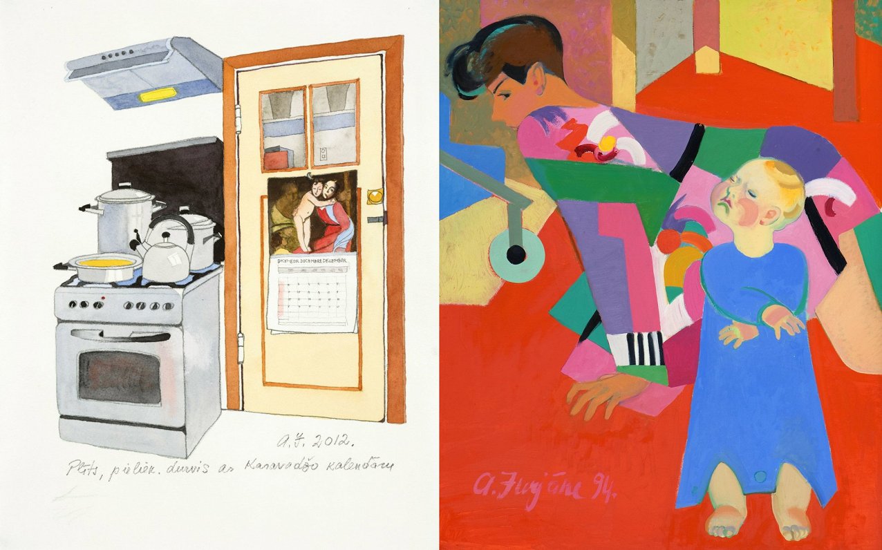 Слева: «Плита и дверь в кладовку с календарем Караваджо», 2012. Справа: «Ребенок, который ничего не...