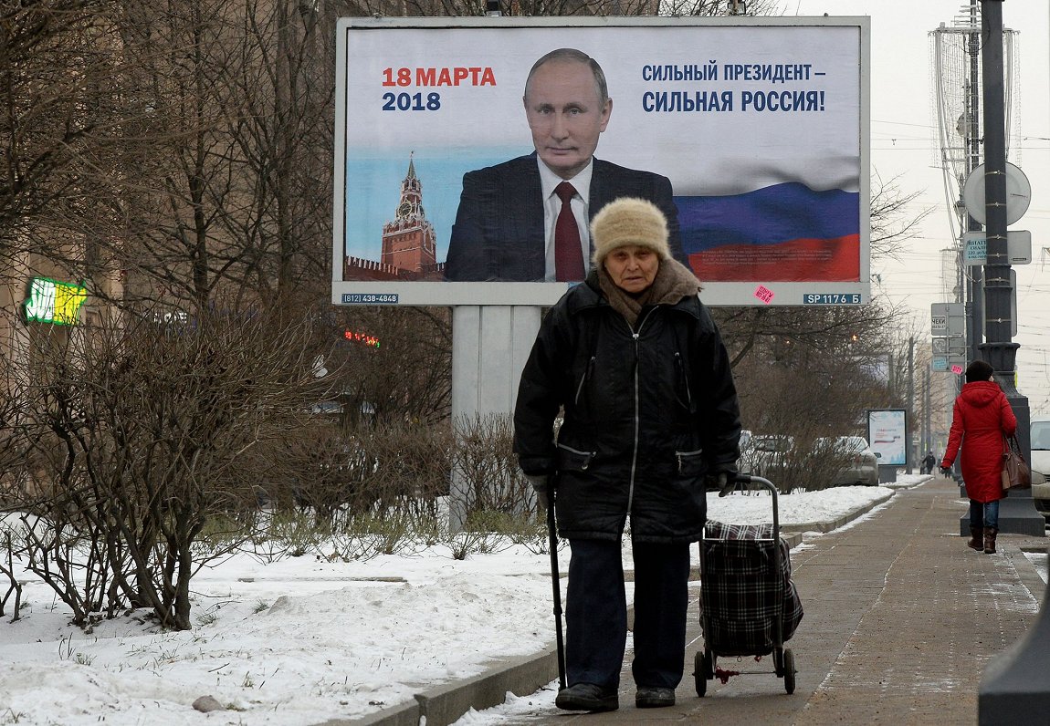 Krievijas vadoņa Vladimira Putina sauklis pirms 2018. gada Krievijas prezidenta vēlēšanām: &quot;Sti...
