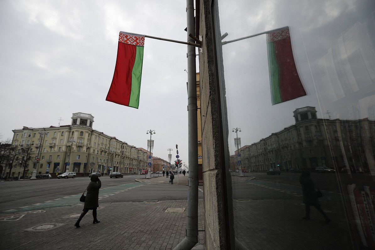 Baltkrievijas karogs Minskas centrā.