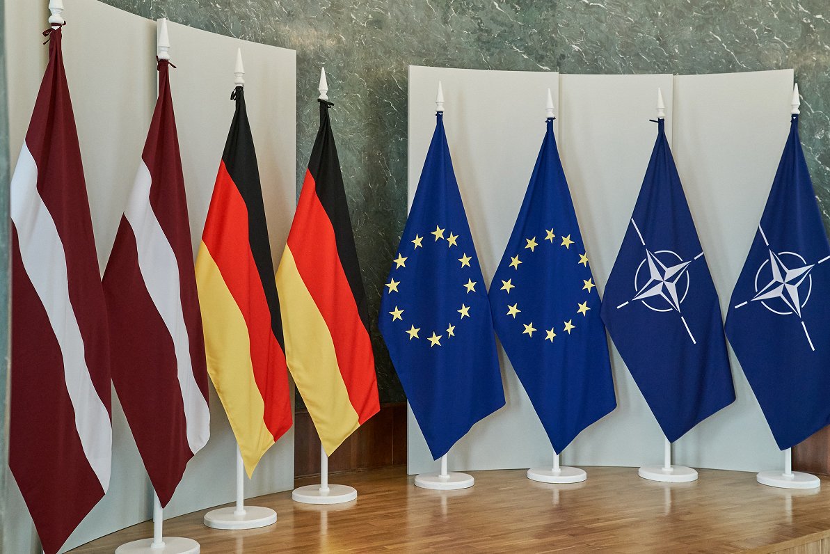 Flags of Latvia, Germany, EU and NATO