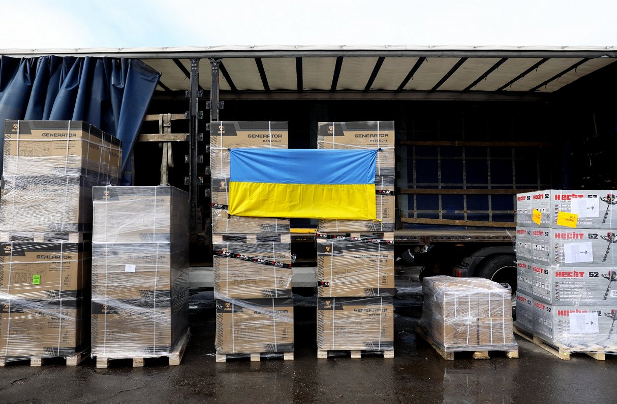 Palīdzības krava, kas uzsāks ceļu uz Ļvivu Ukrainā.