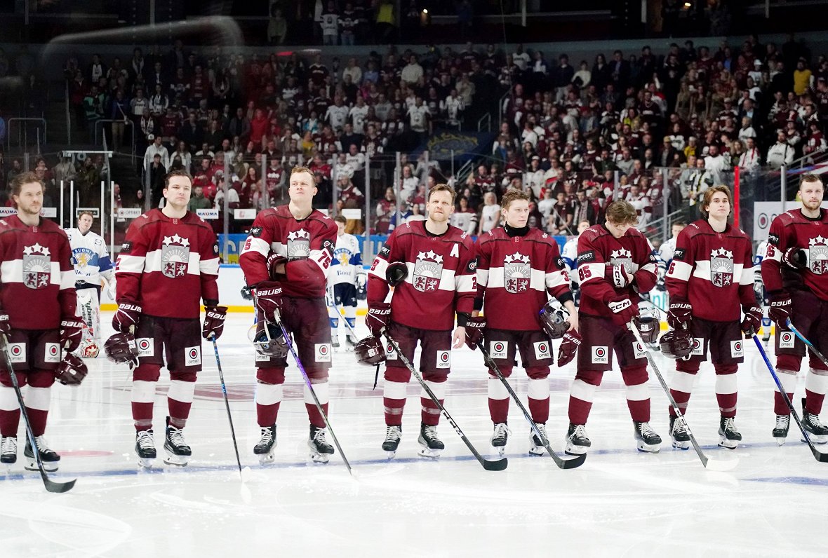 Latvijas hokeja izlase pirms pārbaudes spēles pret Somiju