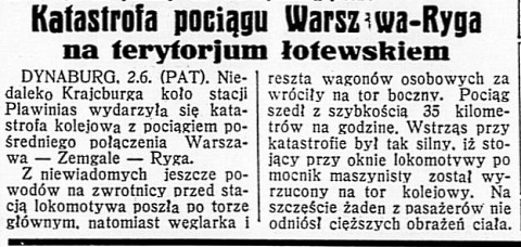 Polish newspaper account of an accident on the line near Krustpils. Luckily there were no fatalities...