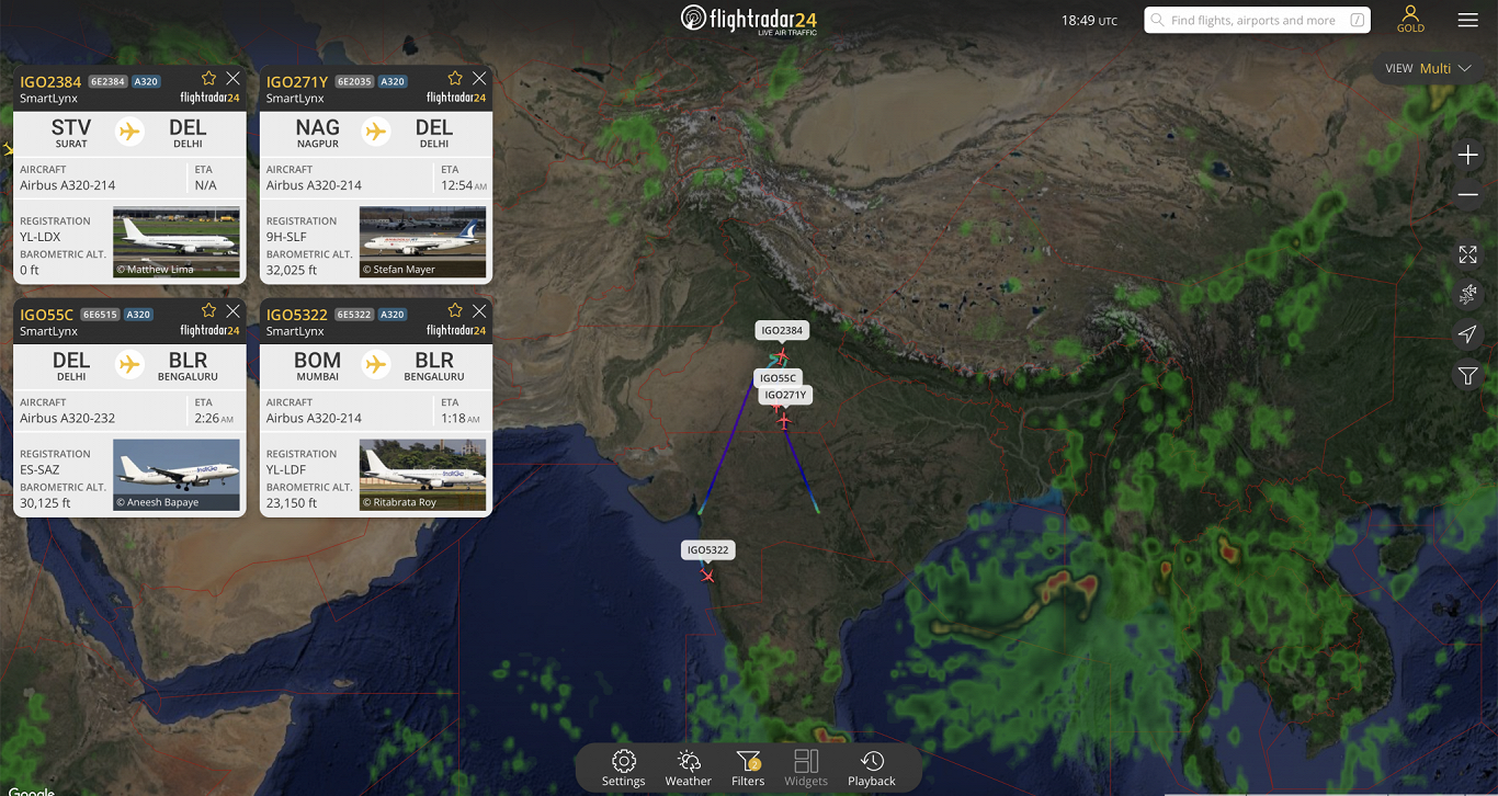 Četras uzņēmuma &quot;SmartLynx&quot; lidmašīnas virs Indijas. 2024. gada 24. maijs