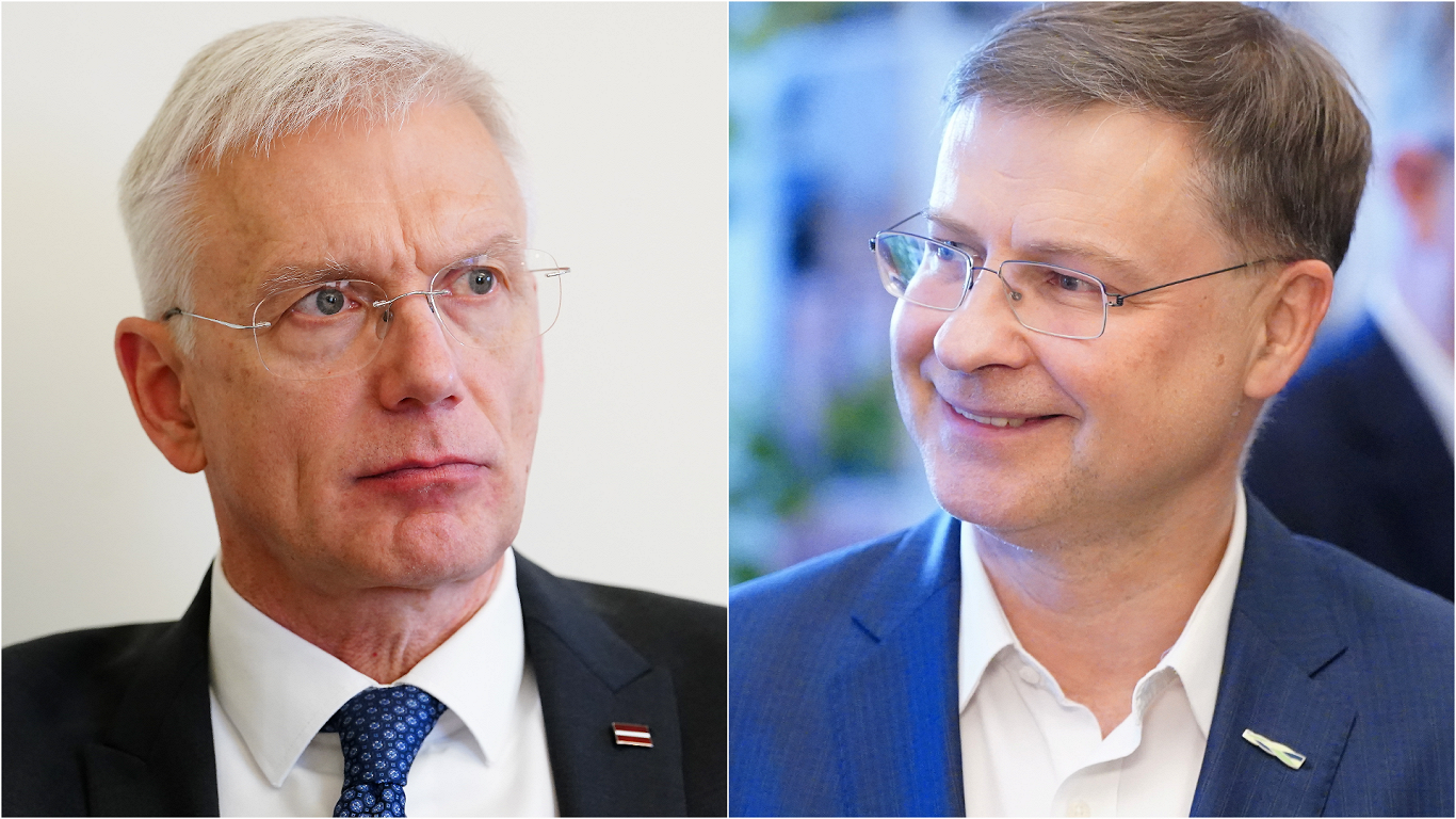 Krišjānis Kariņš (pa kreisi) un Valdis Dombrovskis